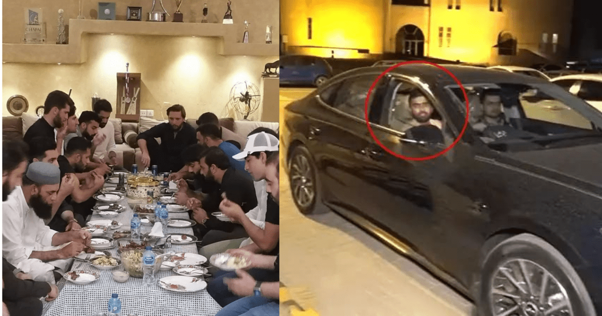 When all the cricketers were eating at Shahid Afridi's house, what was Babar Azam doing just 8 minutes away from him?
