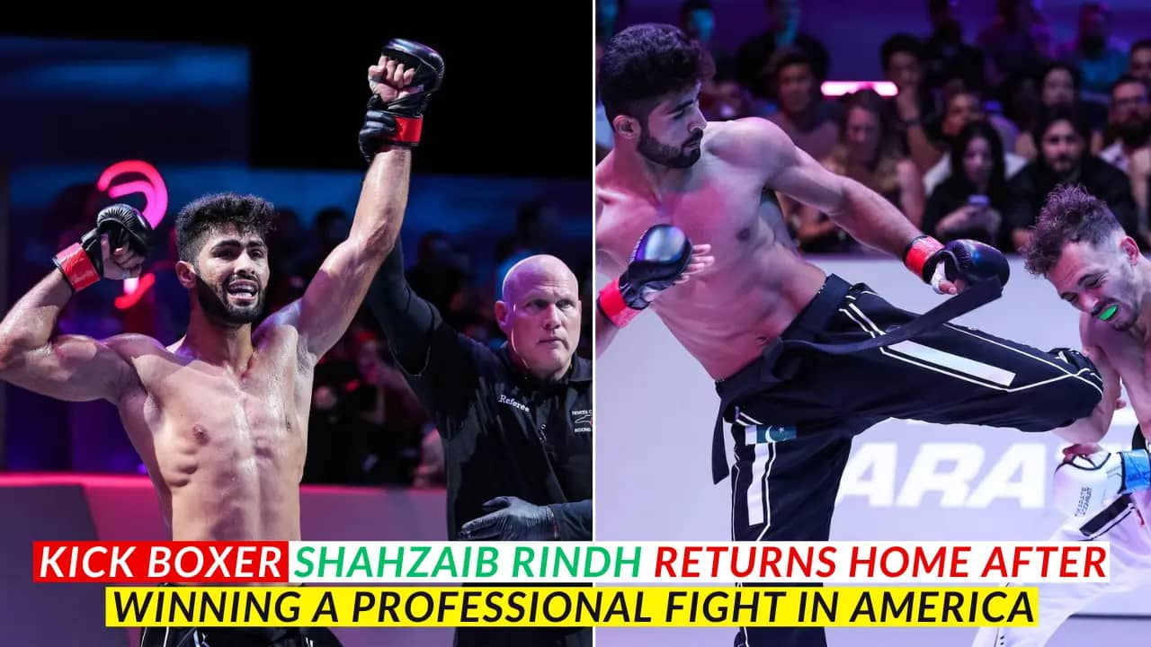 Kick Boxer Shahzaib Rindh Returns Home After Winning a Professional Fight in America